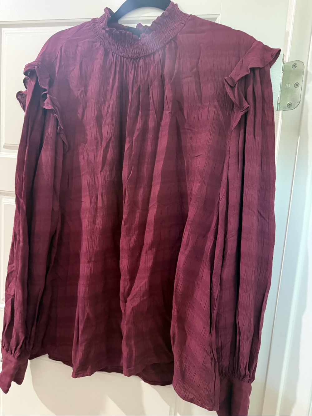 Sanctuary Burgundy Smocked-Ruffle Long Sleeve Blouse